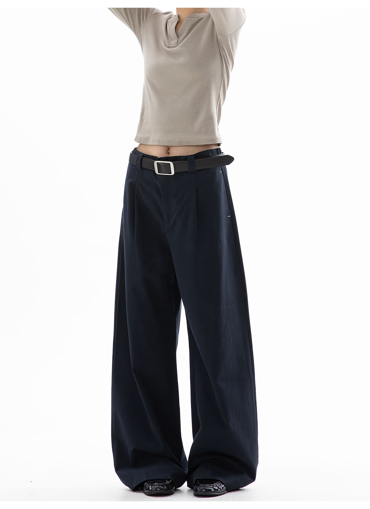 ICH MODE Women's American Style Straight-Leg Dress Pants Autumn Winter New Loose Wide-Leg Suit Trousers Casual Khaki Pants Khaki M 26