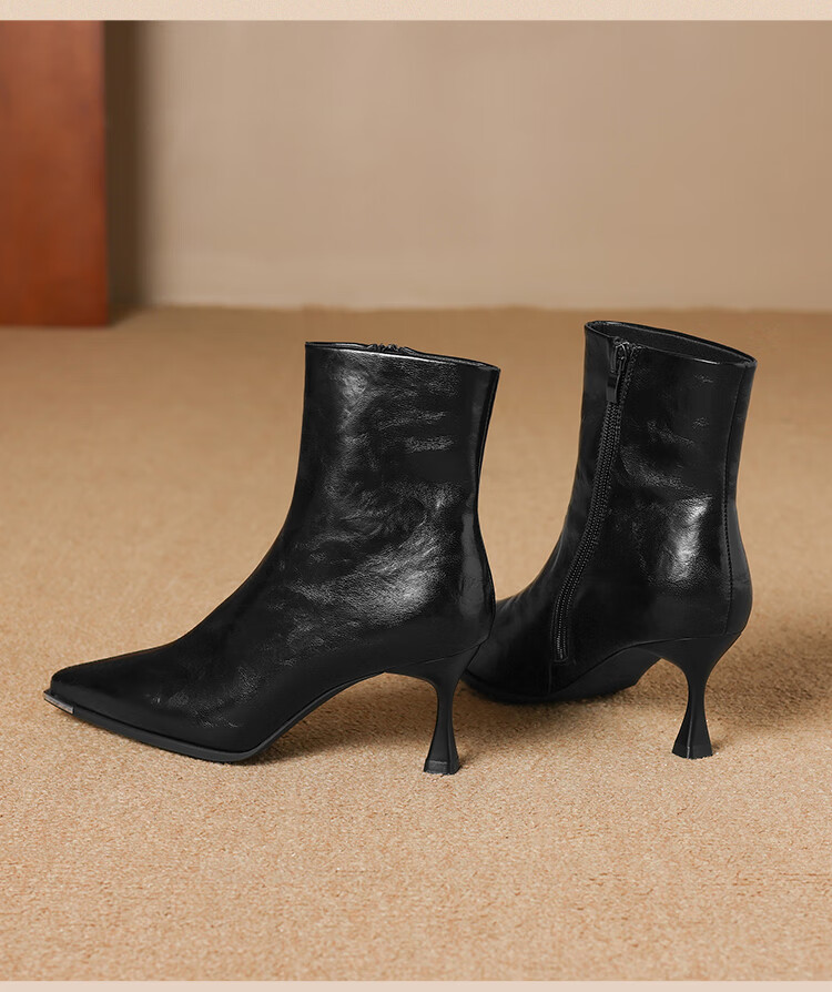 ZHR Pointed Toe Fleece-Lined Women's Ankle Boots Elegant Versatile Commuter Stiletto High Heel Boots BQ137A Black Size 39 7