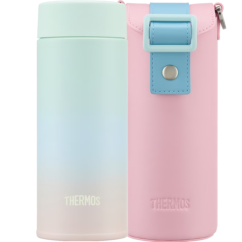THERMOS 316L Stainless Steel Inner Liner Insulated Cup Children's Gift Box with Cup Sleeve, Ages 6-12, 350ml, Green And Pink Gradient