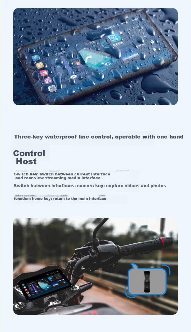 Tupozhe M2S-201 Motorcycle Dash Cam with Horizontal And Vertical Screens, Smart Car System, Carplay Navigation, Wireless Phone Screen Mirroring, Dual Cameras, Loop Recording 15