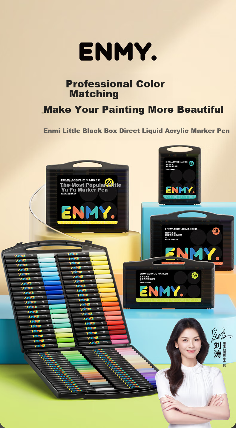 Enmi Enmy80 Colorful Mini Black Box Direct Liquid Acrylic Markers with Gift Bag, Soft Tip, Controllable Ink, Washable, Colored, for Primary School Students' Art Education, High Coverage Watercolor Pens, Birthday Gift 2