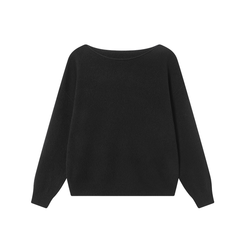JD Jingzao Women's Wool Sweater Knitwear Off-Shoulder Cashmere Pullover Black L Autumn Winter 2025 New