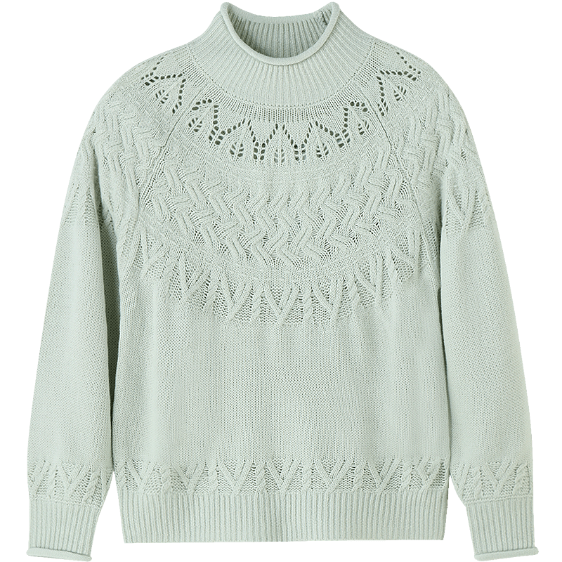 Annil Kids Girls' Crew Neck Long Sleeve Knit Sweater 2025 Winter New Pullover Ice Green 160