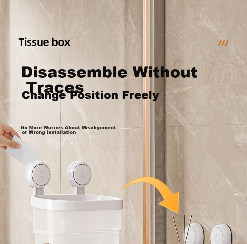 Taili Suction Cup Bathroom Tissue Box, Toilet Paper Holder, Wall-Mounted Storage Rack, Waterproof, No Drilling Required 17