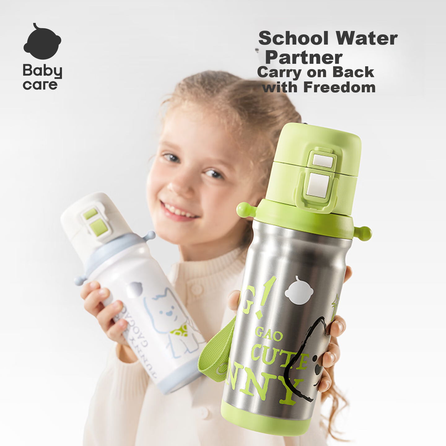 Babycare Children's Insulated Cup for Elementary School Students, Water Bottle for School Use, Direct Drinking Straw Cup, 316L Stainless Steel Dual-Use Blue 500ml