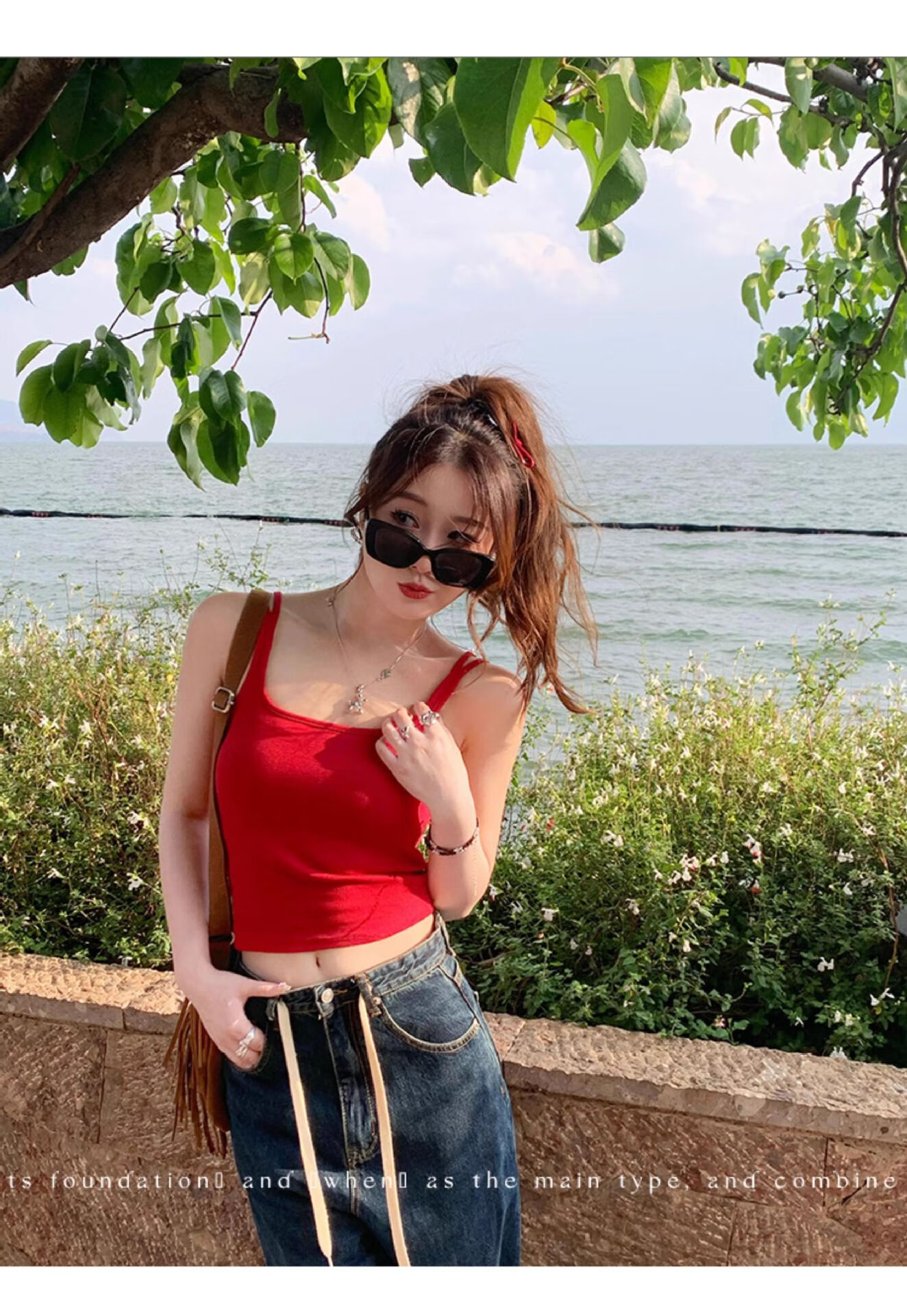 LangSha Women's Backless Camisole Vest 2025 New Inner Wear Versatile Base Layer Outer Wear with Chest Pad Vacation Red Small Camisole 14
