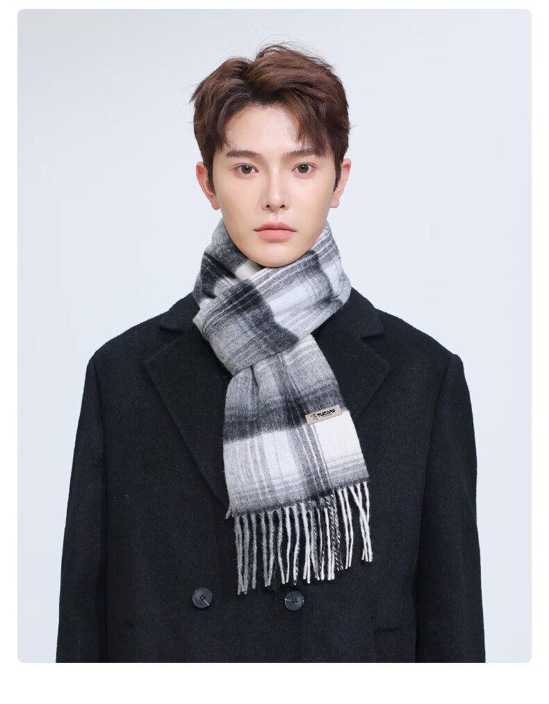 TUCANO Pure Wool Scarf Men's Autumn Winter Classic Plaid Warm Cold-Resistant Neck Warmer Birthday Gift for Boyfriend Husband 6