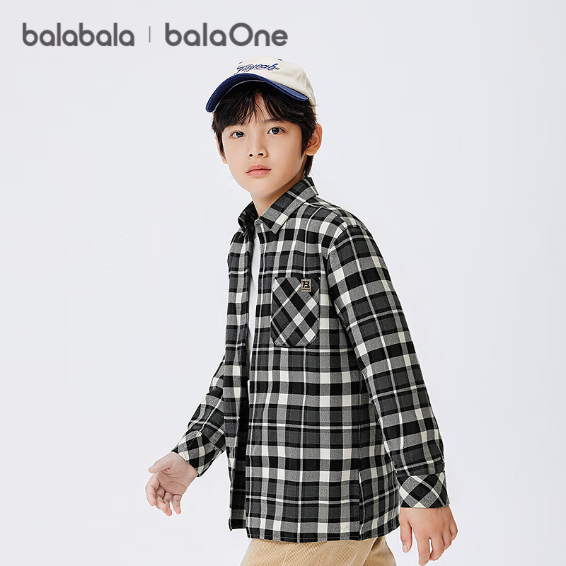 BALABALA Boys' Shirt Children's Big Kids 2025 Autumn Winter Fleece Lined Warm Plaid Casual Shirt 208425102101