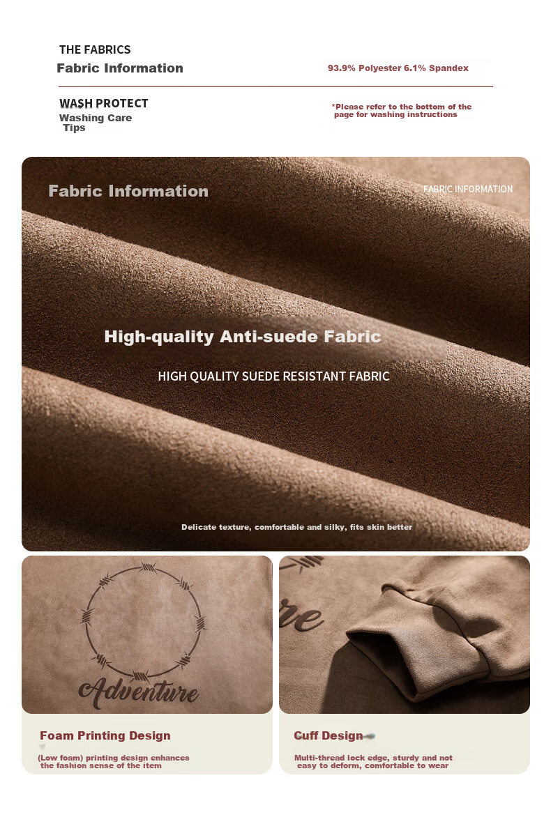 Dingfengbaoluo Suede Sweatshirt, Long Sleeve Men's American Vibe Style, Spring Trendy Printed Base Layer, Loose Fit DFL01 Beige M 2