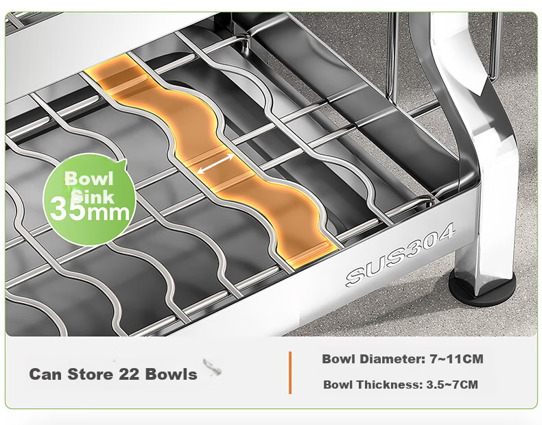 Shuaishi Kitchen Dish Drainer Rack, Storage Bowl Holder, 304 Stainless Steel Organizer Shelf, Draining Bowl Rack, Utensil Storage Box 5
