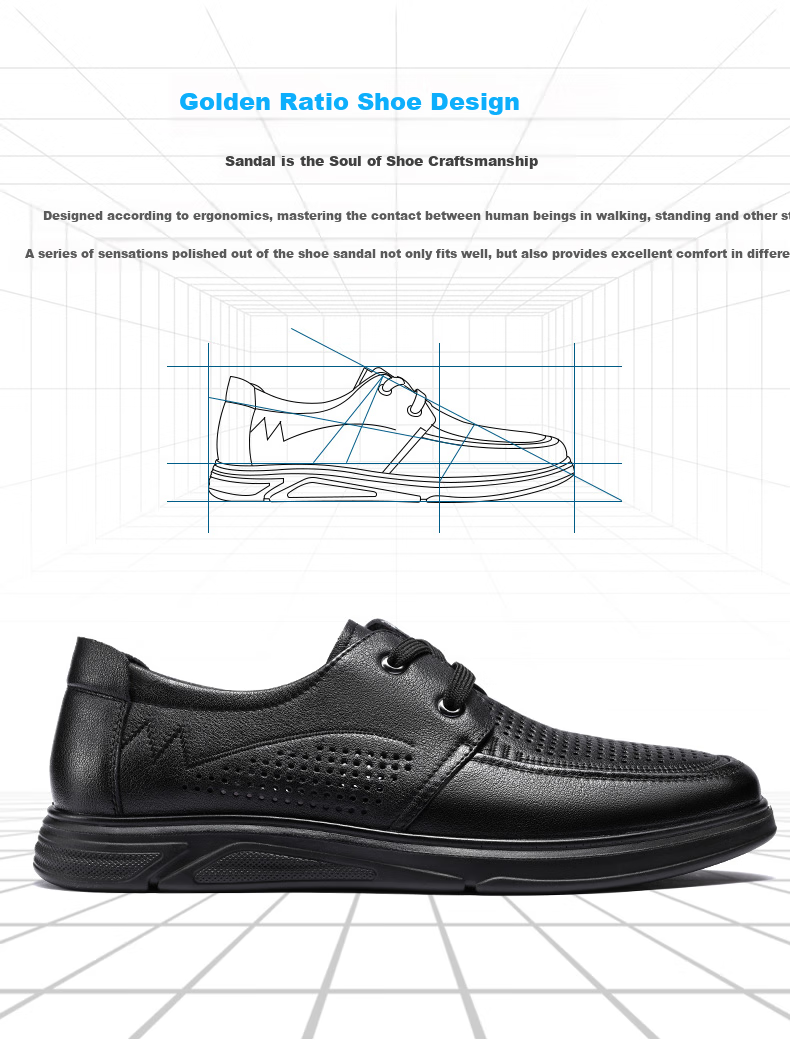 LAORENTOU Men's Leather Shoes, Business Casual Shoes, Top-Grain Cowhide Perforated Shoes, Slip-Resistant And Wear-Resistant Hollow-Out Men's Shoes, LL12130, Black, Size 38 10