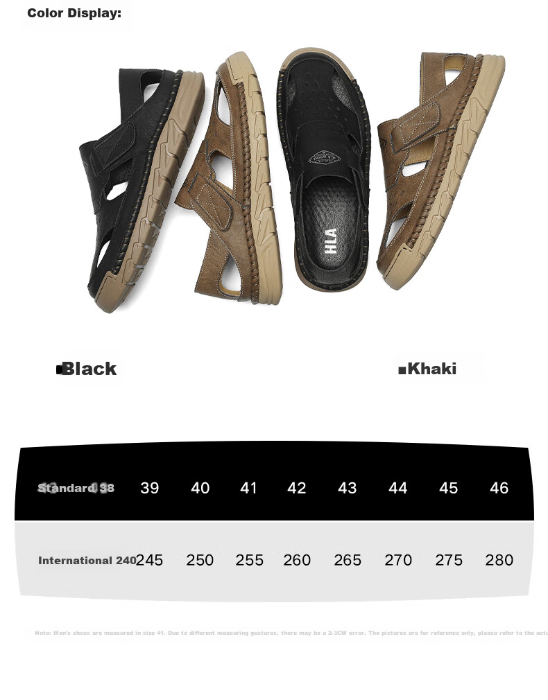 HLA Men's Shoes, Summer Casual Sandals, Men's Beach Shoes, Breathable Outdoor Sandals, K088 Black, Size 42 2