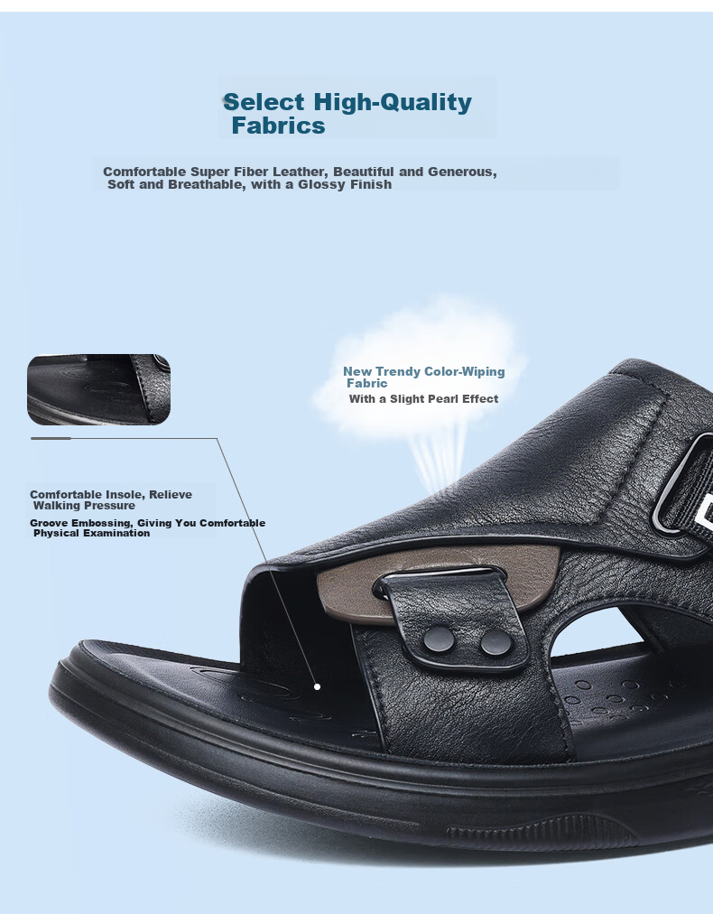 LAORENTOU Men's Beach Sandals, Summer Breathable Lightweight Metal Buckle Sandals, Casual Outdoor Shoes for Men LT13188 Black Size 43 5