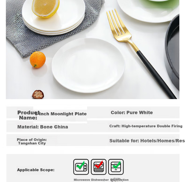 Sky Top Bone Dish Ceramic Deep Plate Pickle Plate Pure White Home Bone China Dinnerware Set, 6-Inch Rice Plate, 4 Pieces 3