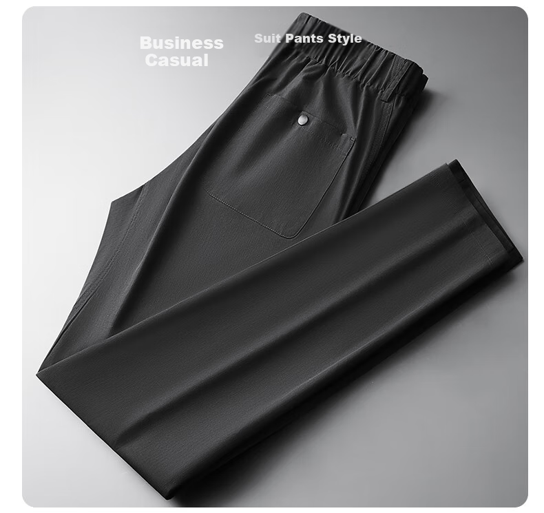 Ayoupang Summer Large Size Elastic Waist Dress Pants, Loose Elastic Business Thin Casual Trousers, Plus Size Cargo Long Pants 7