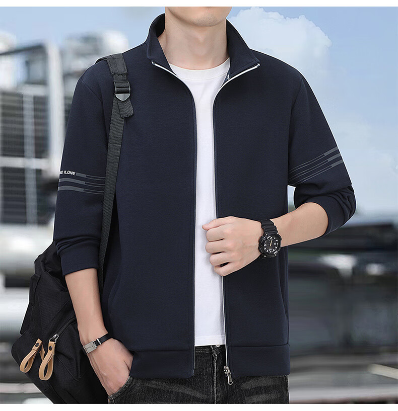 Romon Men's Spring Business Casual Versatile Zip-up Cardigan Executive Jacket Stand Collar Top Coat SL95 Black 2XL 18