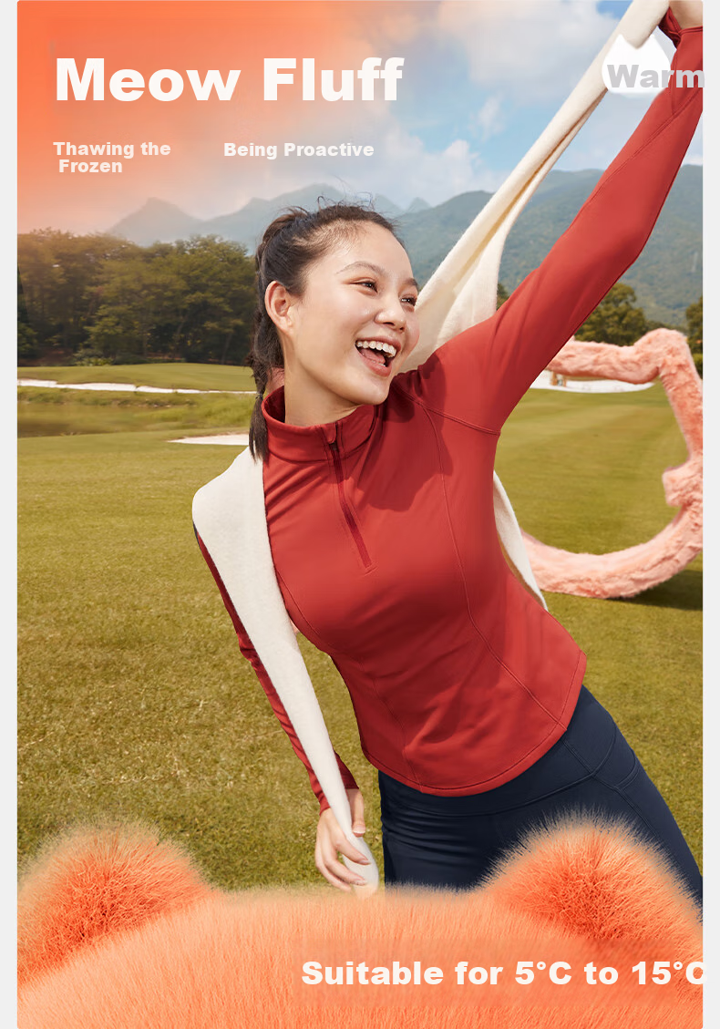 VFU Meowmei Rong Sports Top for Women, Half-Zip Fitness Wear, Autumn And Winter Fleece-Lined Yoga Outfit, Light Cyan Blue, XL 2