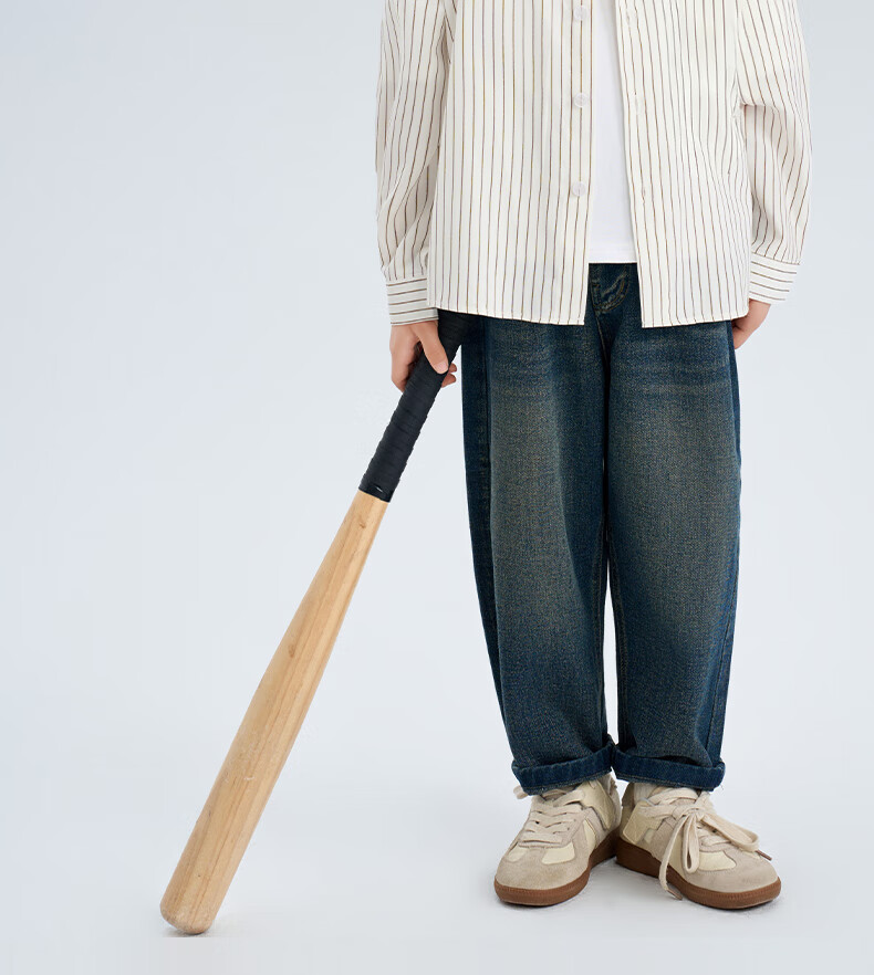 Luomeng Children's White Base Coffee-Colored Long-Sleeve Striped Shirt, Boys' Preppy Style Casual Versatile Spring And Autumn Shirt, White, Size 170 7