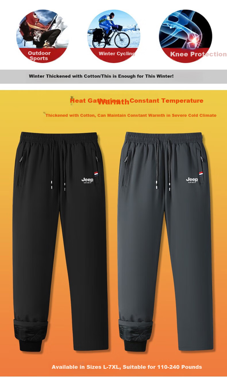 JEEP SPIRIT Men's Casual Pants, Autumn And Winter Fleece-Lined Trousers, Trendy Warm Inner Leggings, Non-Bulging Cotton Pants, Gray Straight Leg, 2XL 1