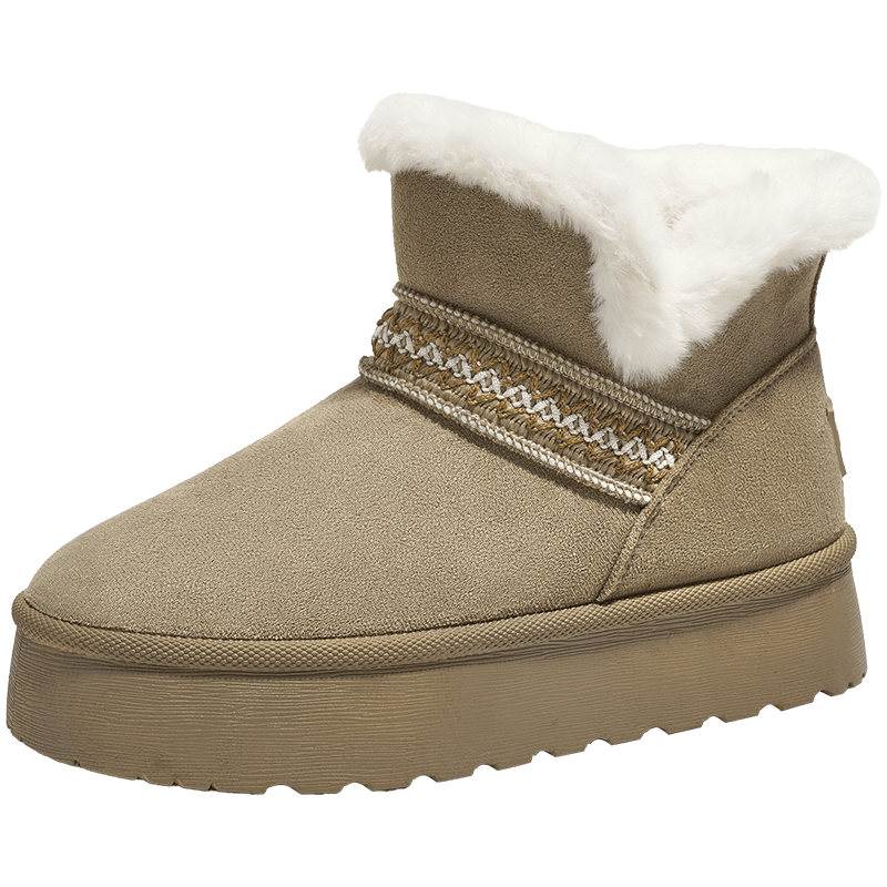 Renben Women's Winter Snow Boots Fleece Lined Thickened Warm Short Boots Camel Fleece Lined Size 39