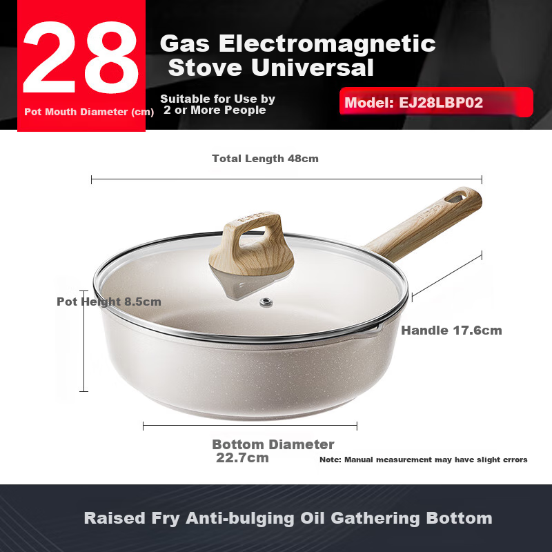 SUPOR Flat Bottom Pan, Star Stone Lightweight Cast Oil-Resistant Deep Frying Pan, Non-Stick Pan, 28cm, Compatible with Induction And Gas Stoves, EJ28LBP02