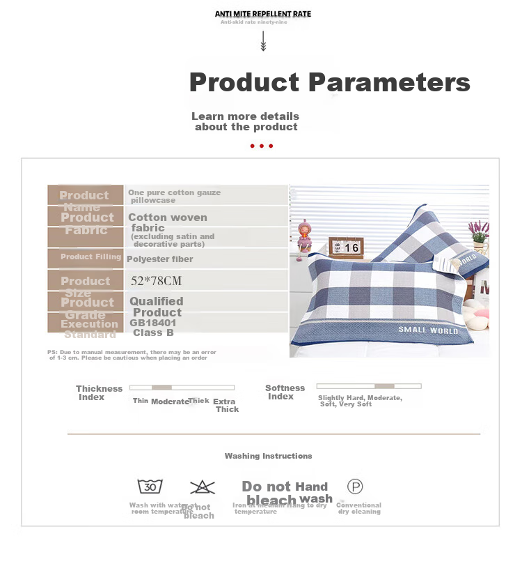 AVIVI Children's Pillowcase, Student And Adult All-Cotton Gauze Three-Layer Quilted Pillowcase, One Pack, 52*78cm, Deer Blue 6