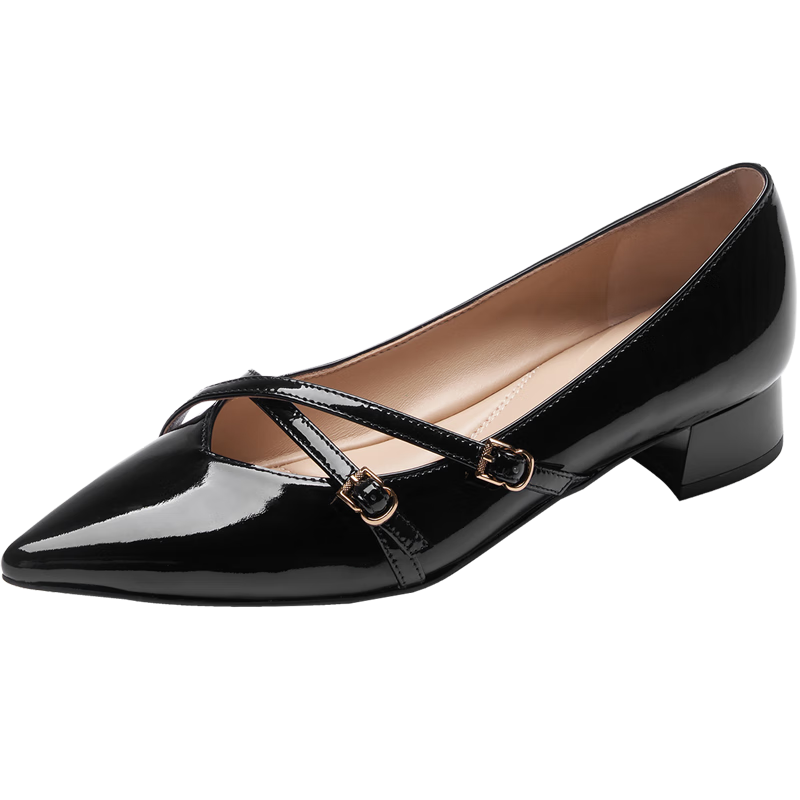 Le Saunda 2026 Spring Summer New Chunky Heel Pointed Toe Fashion Commuter Genuine Leather Women's Pumps 6T31312 Starry Black BKP 35