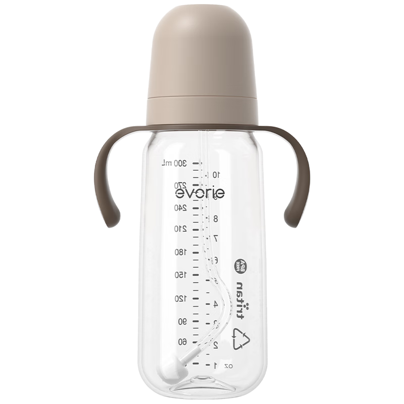 Evorie Exquisite Series Tritan Baby Bottle Wide Neck Large Baby Bottle 300ml Milk Tea Brown (6-12 Months+)