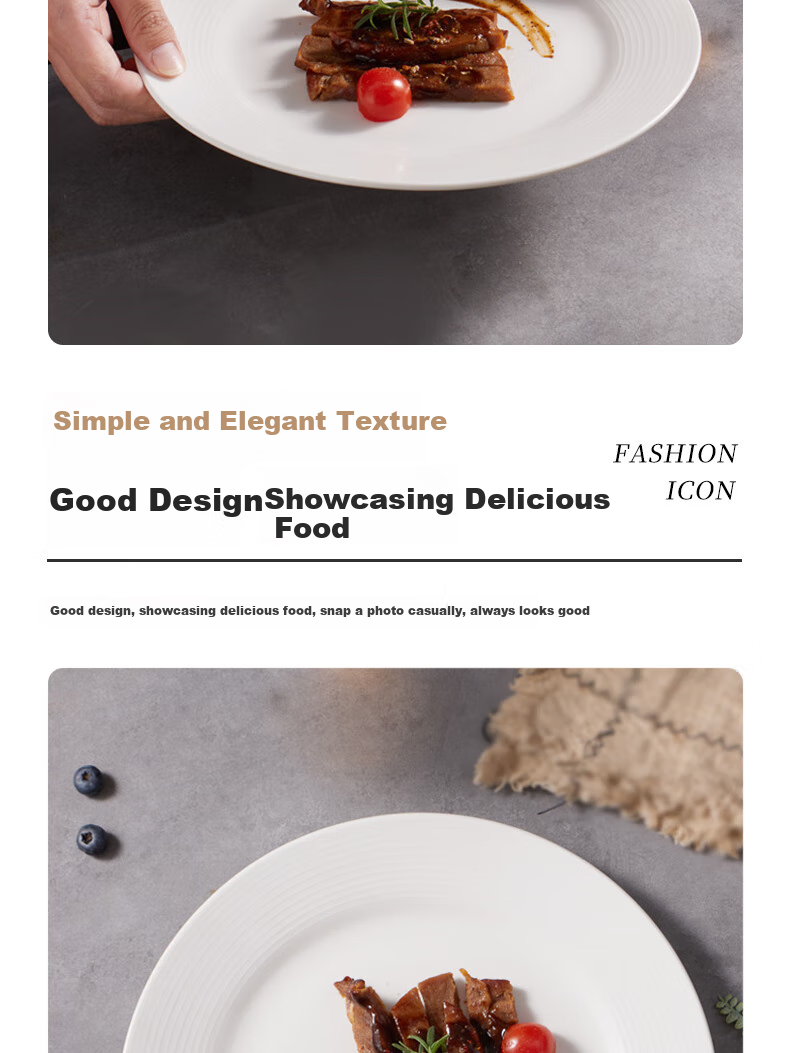 Baijie Ceramic Western Dinner Plate, 10.5 Inches, High-End Simple Line Pattern, White Steak Plate, Salad And Pasta Dish, 1 Piece 4