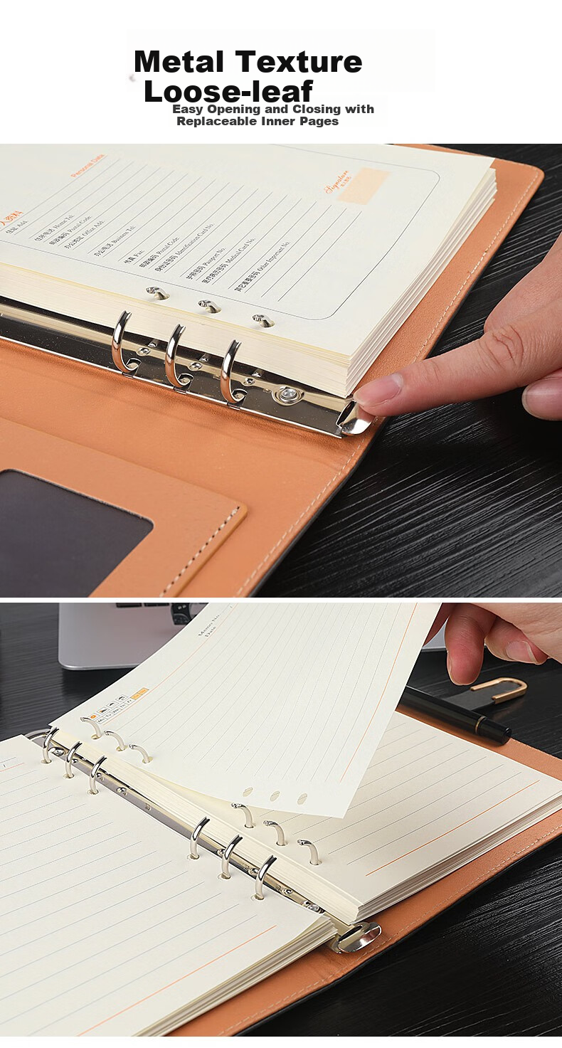 Zhongjianwenju Loose-Leaf Notebook, Office Business Journal, Work Notebook, Stationery Supplies, Leather Diary, Meeting Record Book, Customizable Logo, A5 Gray 25-21 Simple 7