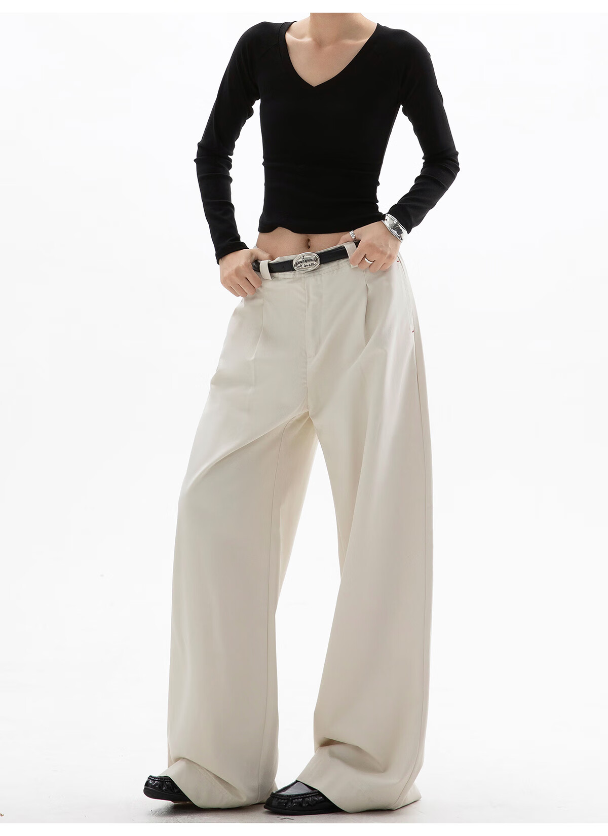 ICH MODE Women's American Style Straight-Leg Dress Pants Autumn Winter New Loose Wide-Leg Suit Trousers Casual Khaki Pants Khaki M 20