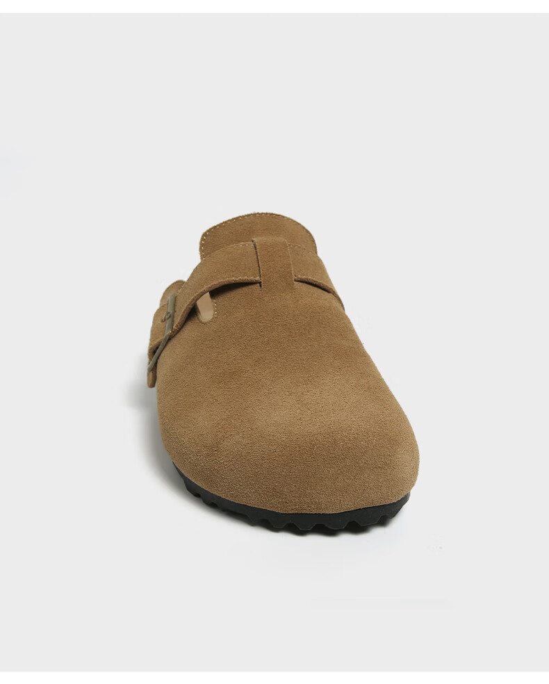 FOREVER21 Women's Leather Slippers Spring Autumn Birkenstock Style Thick Sole Slip-On Half Slippers Khaki Size 36 7