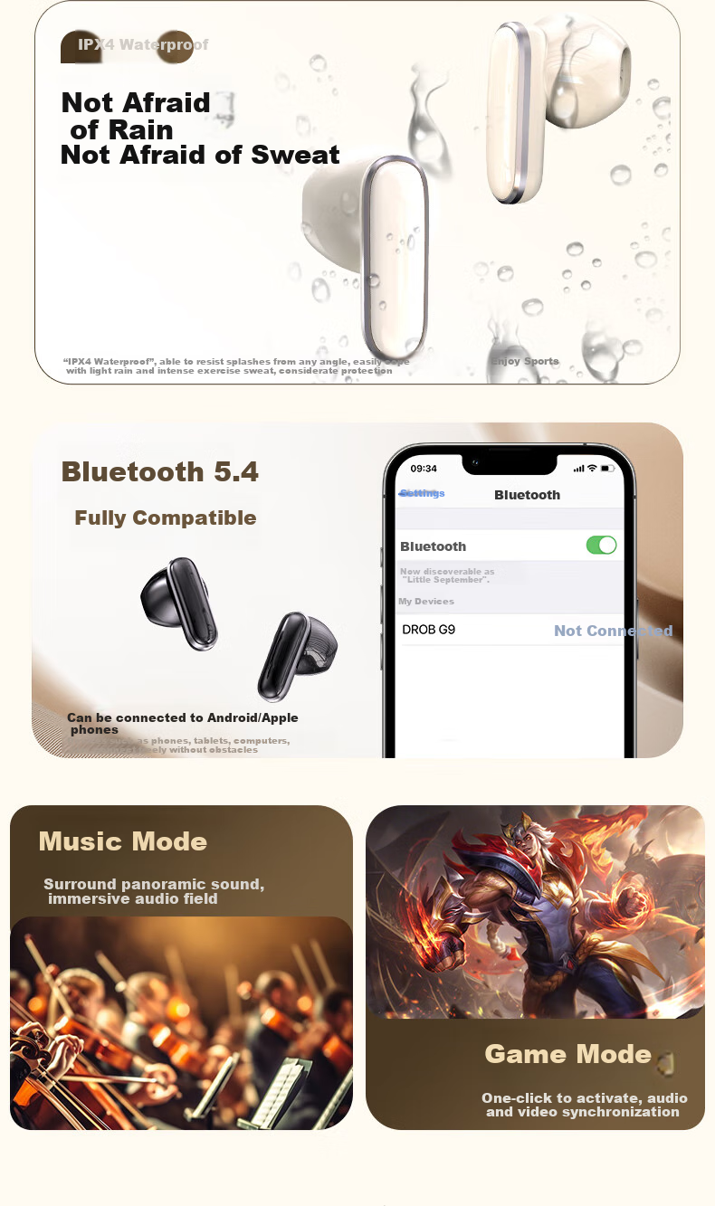 D.ROB Simultaneous Interpretation Wireless Bluetooth Headphones, AI Earphones, Semi-In Conference Translation Headset, Suitable for Running Sports Calls, Gift for Girlfriend, Exquisite Push-Pull Screen G9 Beige 13