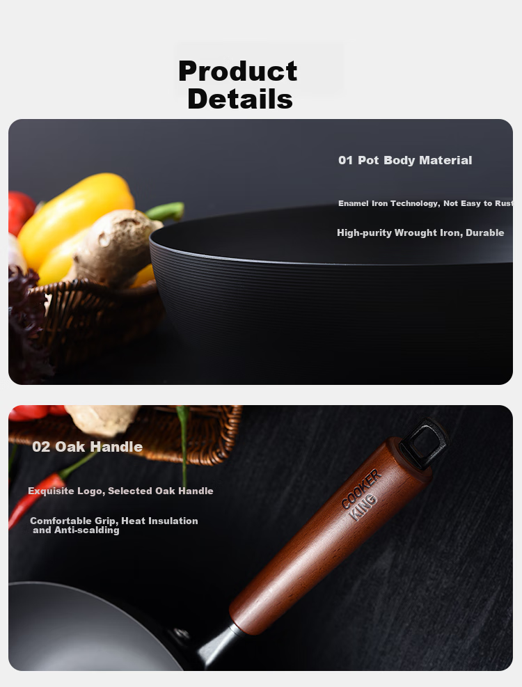 COOKER KING Wok Iron Pan for 1-2 People, Stir-Fry Pan 28cm Compatible with Induction Cooker, 2nd Generation Ultra Iron BZ50526 5