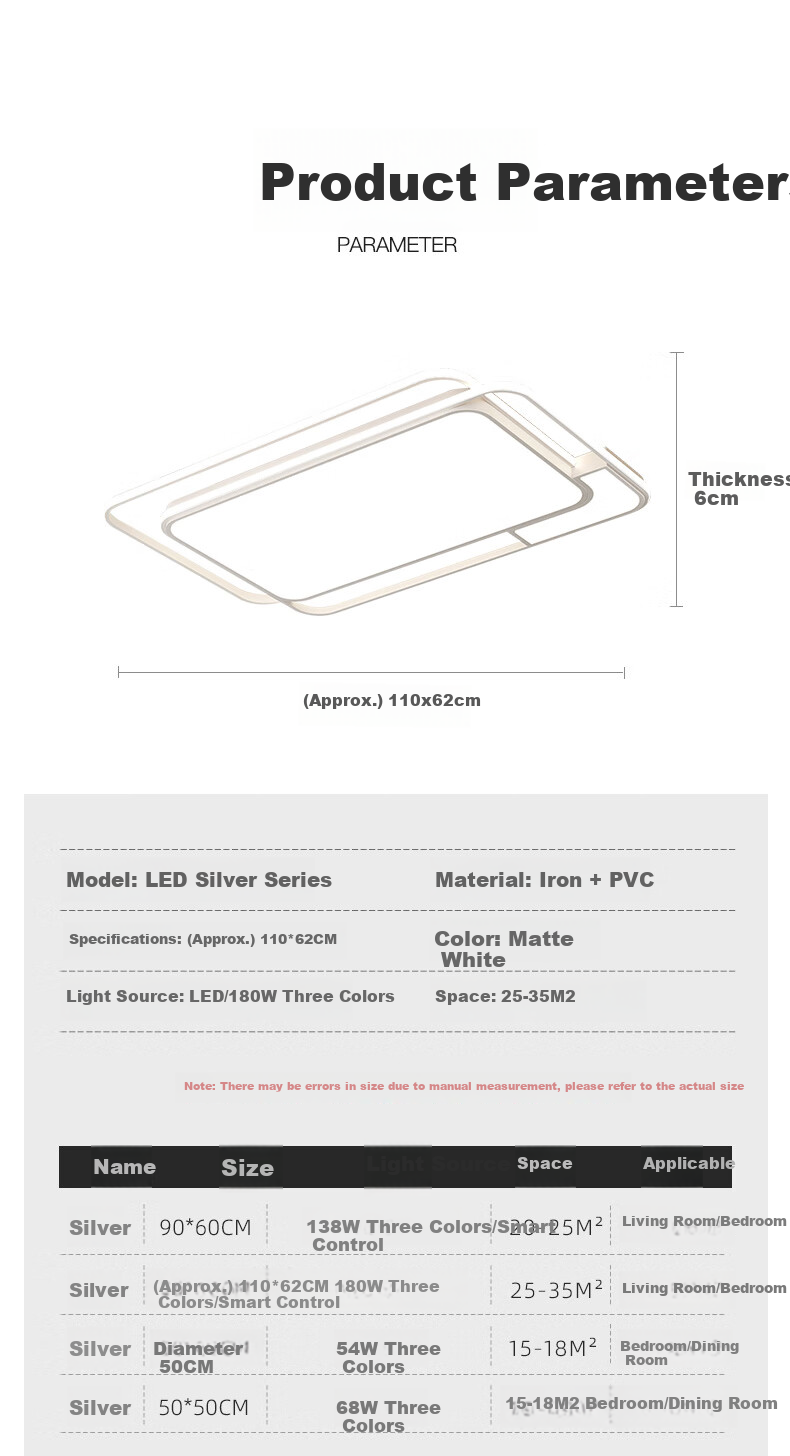 MICOE Eye-Protecting LED Ceiling Light for Living Room, Nordic Style Simple Zhongshan Lighting White Silver Series 10