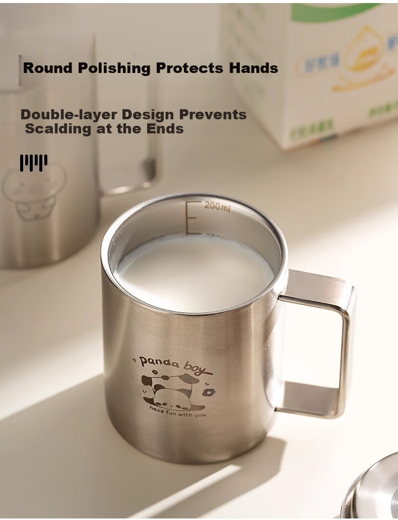 Onlycook 316 Stainless Steel Cup Water Cup Children's Baby Sippy Cup Milk Cup Breakfast Cup No Lid Panda 300ml 4