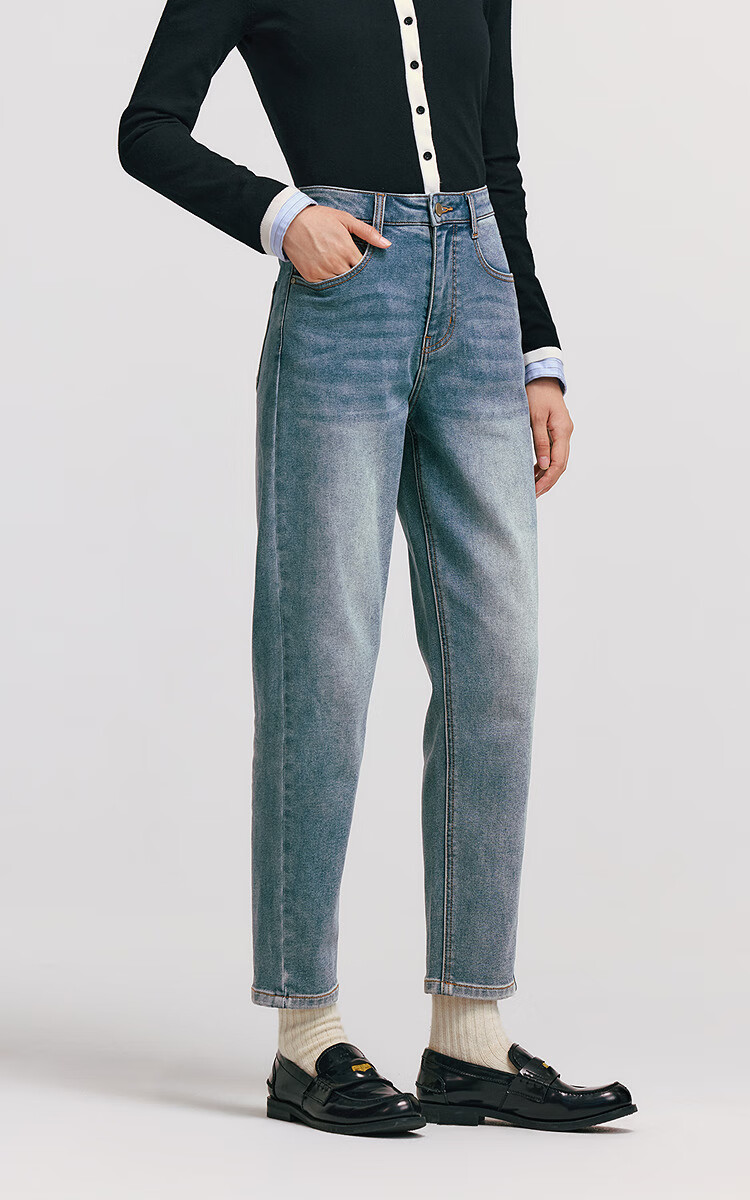 Semir Senrou | Women's Jeans, Winter Fleece-Lined, Distressed Tapered Pants, Comfortable Retro Long Trousers, 103724124004 2