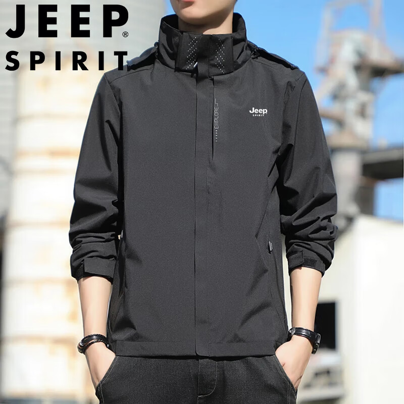 JEEP SPIRIT Men's Spring Autumn Windproof Outdoor Sports Jacket Black XL