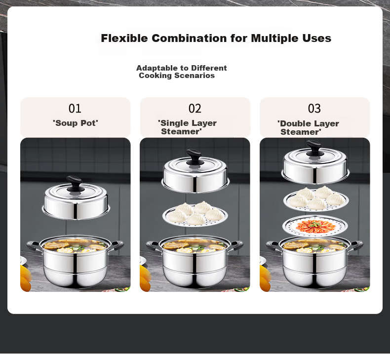 KEGOO Double-Layer Steamer Pot, Thickened Stainless Steel 30cm, Compatible with Gas Stove And Induction Cooker, for Soup Making And Cooking, KG102 3