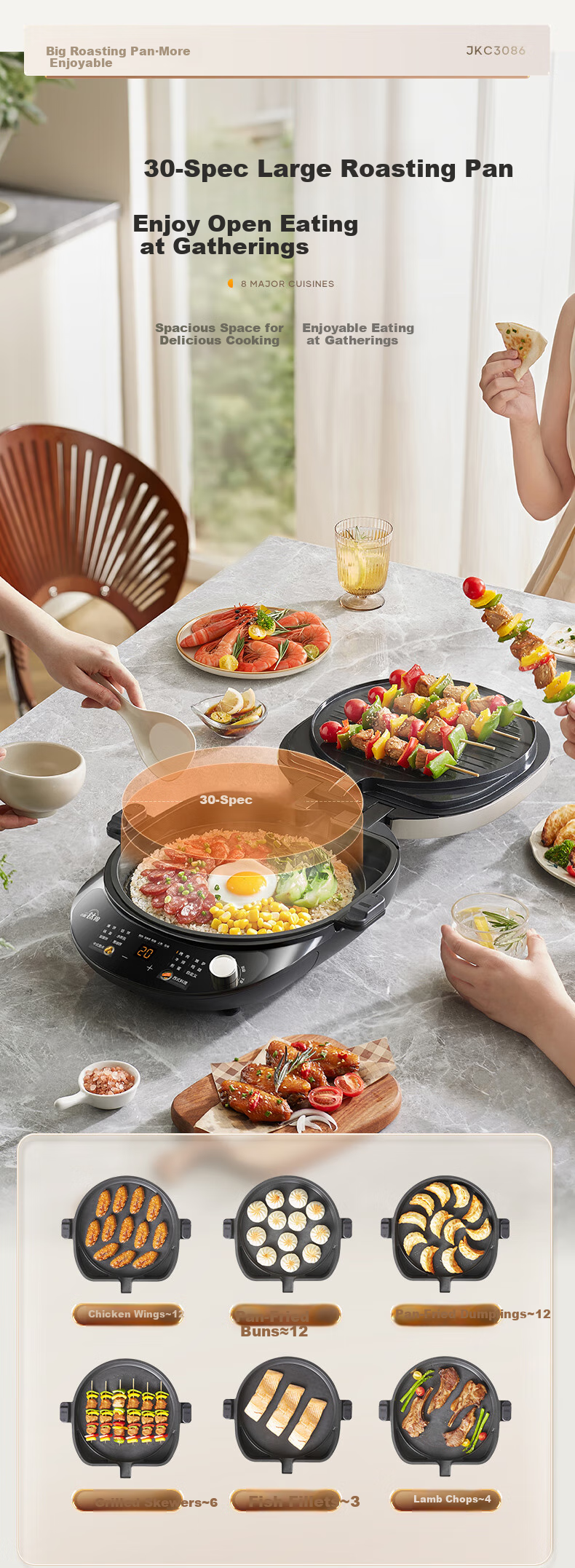Midea Electric Griddle, Home Double-Sided Heating Grill Pancake Maker, Deep Frying Pan with Upper And Lower Plates for Easy Cleaning, Breakfast Machine, Barbecue Electric Griddle JKE3478 19