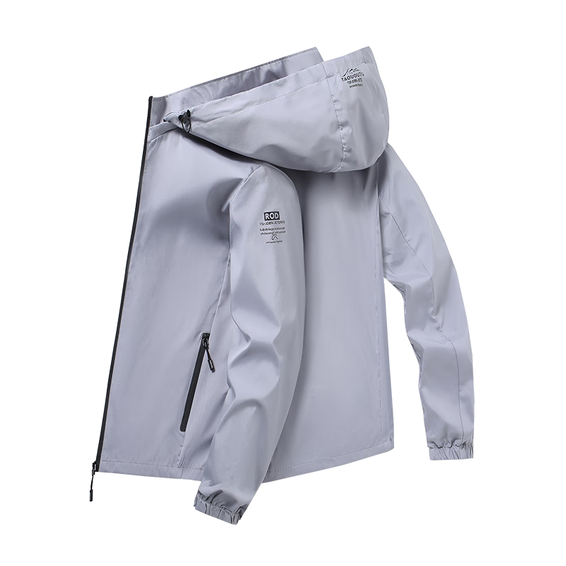 VANCAMEL Men's Autumn Hooded Jacket Casual Youth Trendy Versatile Light Gray 5XL
