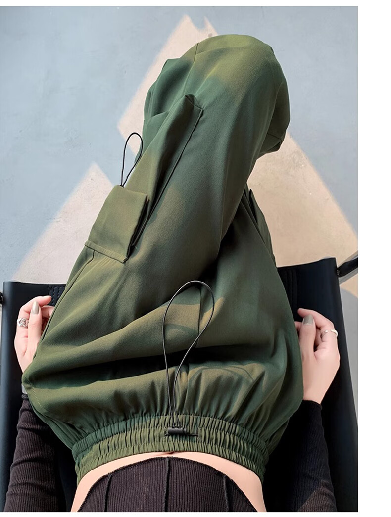 LangSha American-Style Parachute Cargo Pants for Women, Summer Ice Silk High-Waist Wide-Leg Loose Casual Quick-Dry Outdoor Sports Pants 38