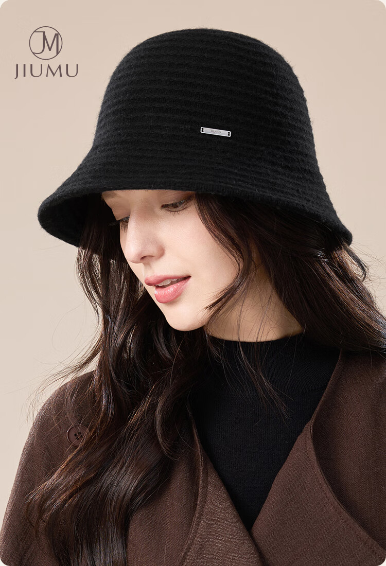 JIUMU Sheep Wool Warm Fisherman Hat Autumn Winter Slim Face Bucket Hat Elegant Fedora Winter Windproof Cold Resistant Hat for Women 1