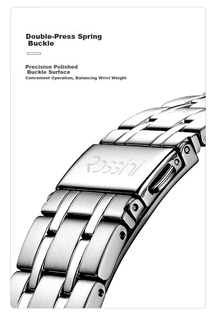 ROSSINI Men's Mechanical Watch, Birthday Gift, Business Casual Style with Black Dial And Steel Strap, Model 525701 16