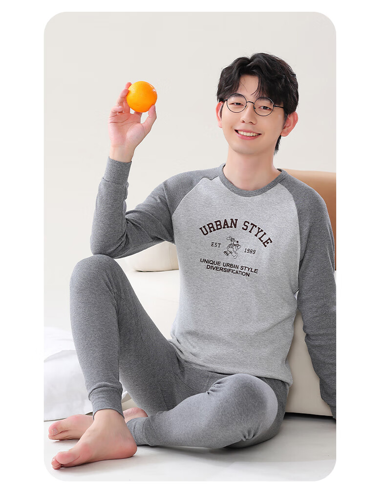 LangSha Youth Thermal Underwear Set for Boys, Ages 12-18, Pure Cotton Autumn Top and Bottom, Large Size for Teens 14