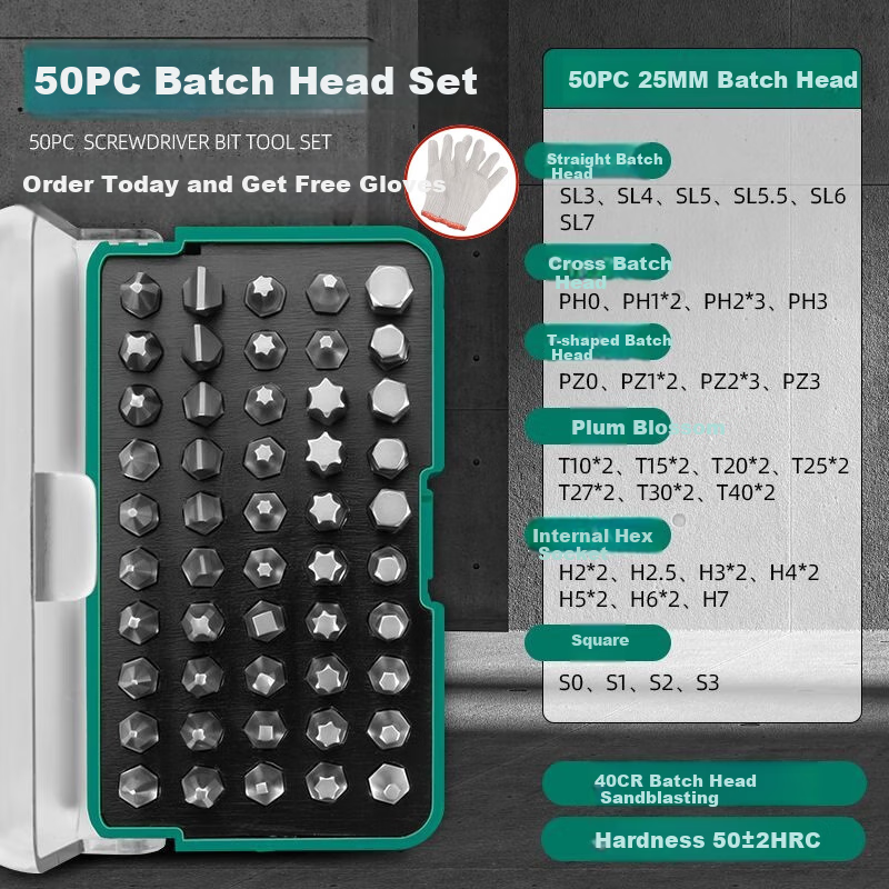 GREENER Screwdriver Bit Set, 50 Pieces, Household Phillips Ultra-Hard Hexagon Torx Electric Screwdriver Bits, High Hardness Anti-Slip