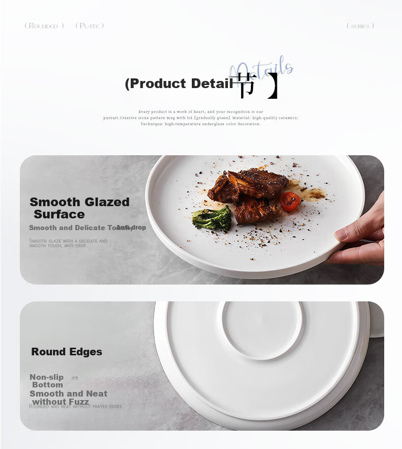 JIWUSENLIN Ceramic Plates, Household White Porcelain Dishes, 9-Inch Chinese-Style Dinner Plates, Flat Plates, Steak Plates, Dishwasher Safe, Set of 2 7