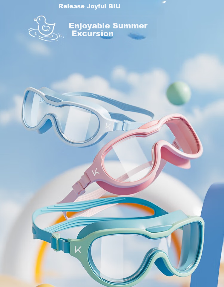 Keep Children's Swimming Goggles, Waterproof Anti-Fog High-Definition Swim Glasses, Large Frame Diving Goggles for Girls And Boys, Swimming Cap Set 2