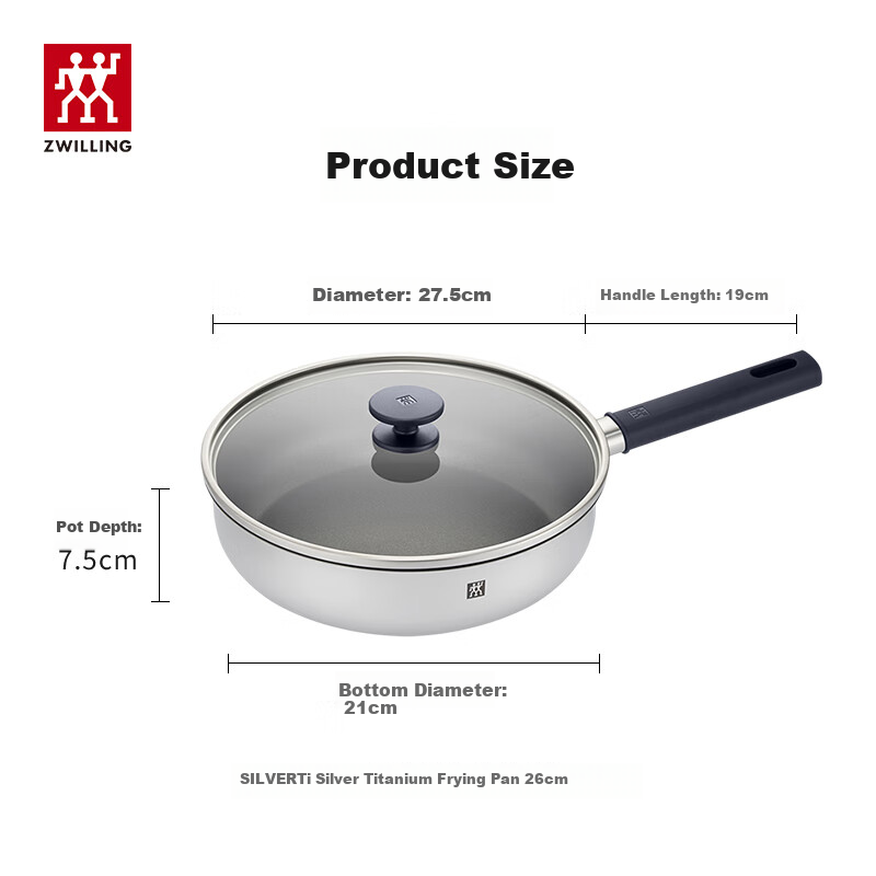 ZWILLING Non-Stick Frying Pan with Titanium Coating, Suitable for Pancakes, Eggs, And Steak, SILVER Exterior, Anti-Yellowing, Versatile Pan, 26cm