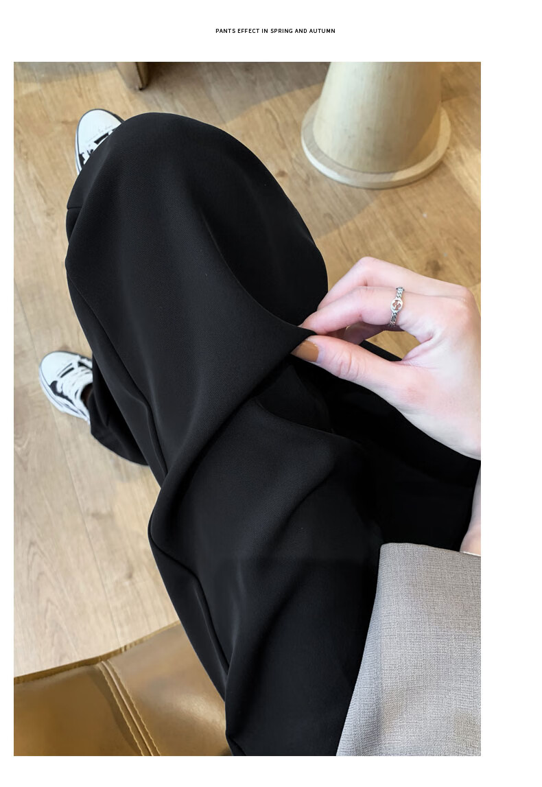 LangSha Black Women's Suit Pants, 2025 New Style, Office Commute, High-End Feel, Straight-Leg Slimming Thin High-Waist Wide-Leg Trousers 15